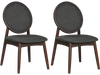 Set of 2 black upholstered linen fabric kitchen side chairs with padded seats and ergonomic backrests for comfort.