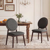 Set of 2 black upholstered linen fabric kitchen side chairs with padded seats, featuring a mid-century modern design.