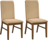 Set of 2 upholstered dining chairs with solid rubber wood legs, featuring breathable linen fabric and high backrests.
