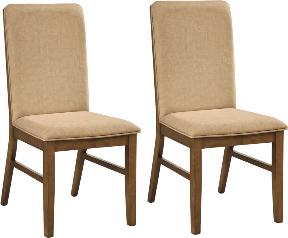Set of 2 upholstered dining chairs with solid rubber wood legs, featuring breathable linen fabric and high backrests.