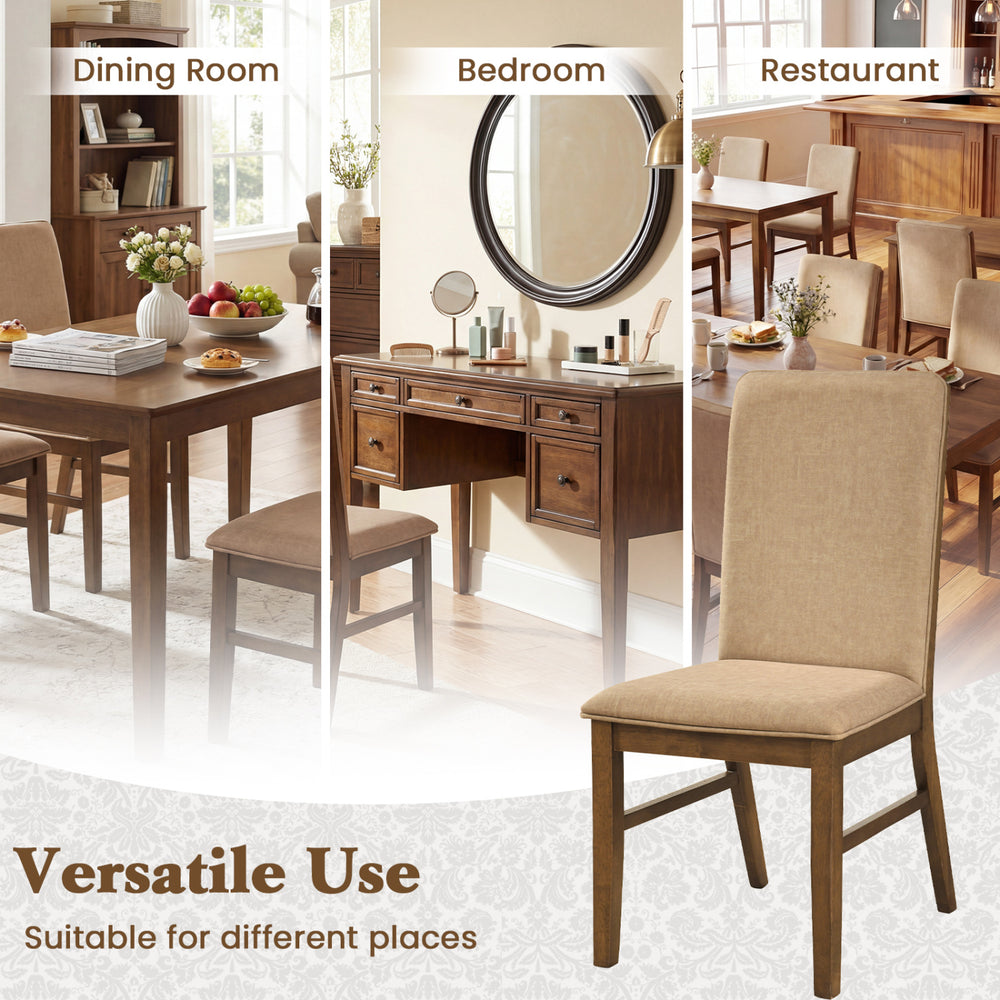 Upholstered dining chair set with solid rubber wood legs, featuring breathable linen fabric for versatile use in.