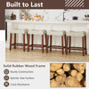 Upholstered counter height bar stools with curved saddle-seat in brown, featuring a solid rubber wood frame for.