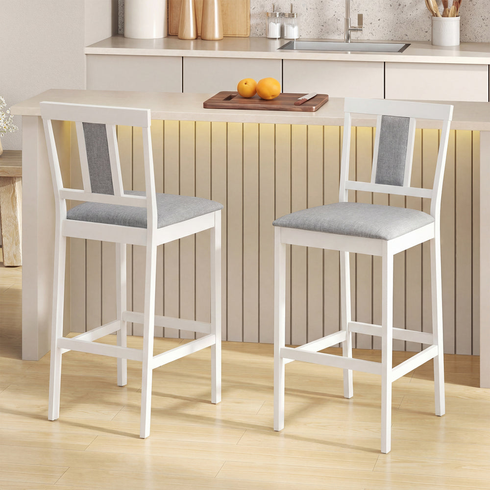 Set of 2 Upholstered Barstool 29.5 Inch Bar Height with Solid Rubber Wood Frame-White - Gallery View 1 of 8