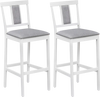 Set of 2 white upholstered barstools with solid rubber wood frame, featuring a comfortable backrest and footrest.