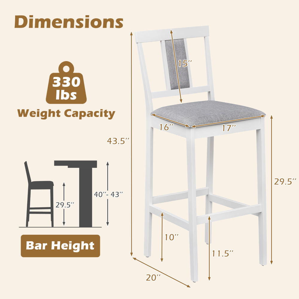 Bar height upholstered barstool with solid rubber wood frame, 29.5 inches, featuring a comfortable backrest and.
