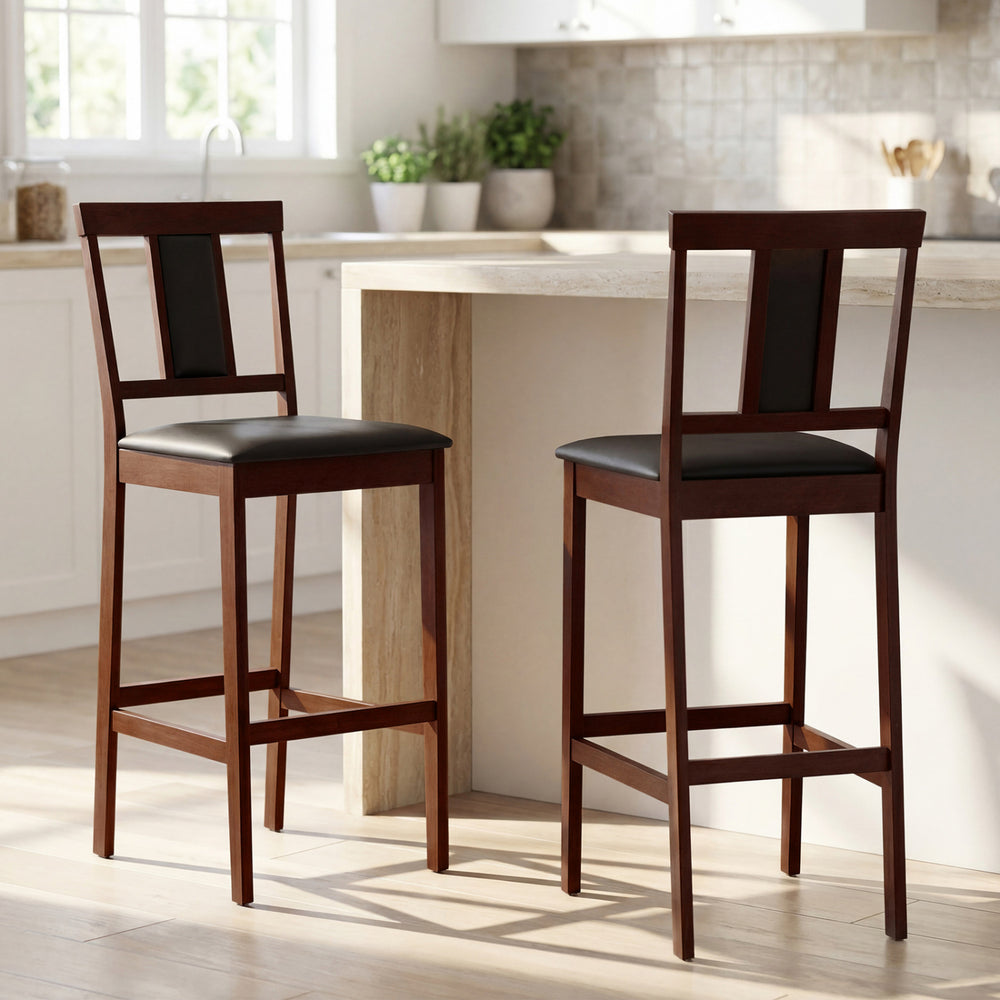 Set of 2 Upholstered Barstool 29.5 Inch Bar Height with Solid Rubber Wood Frame-Walnut - Gallery View 1 of 8