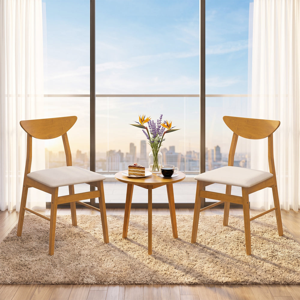 Set of 2 upholstered dining chairs with curved backrest and rubber wood frame, ideal for dining and kitchen spaces.
