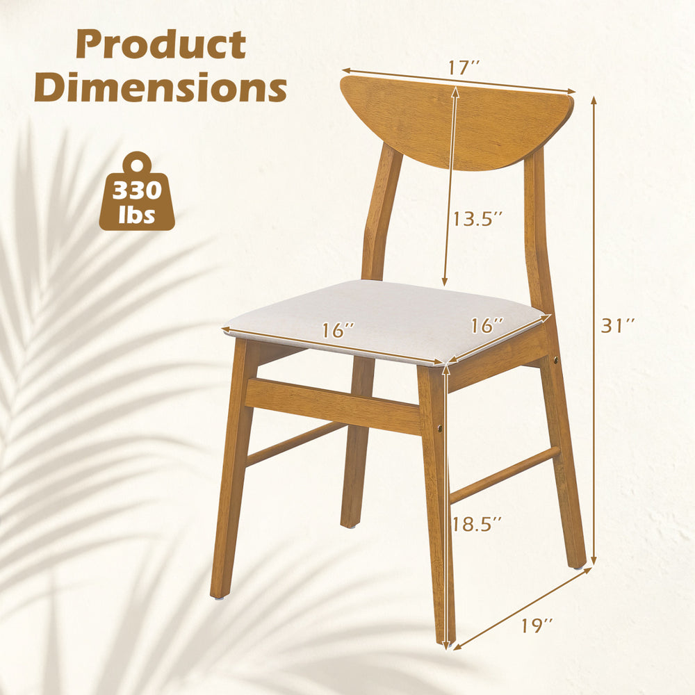 Upholstered dining chair with a curved backrest, rubber wood frame, and a cozy cushion, suitable for various indoor settings.