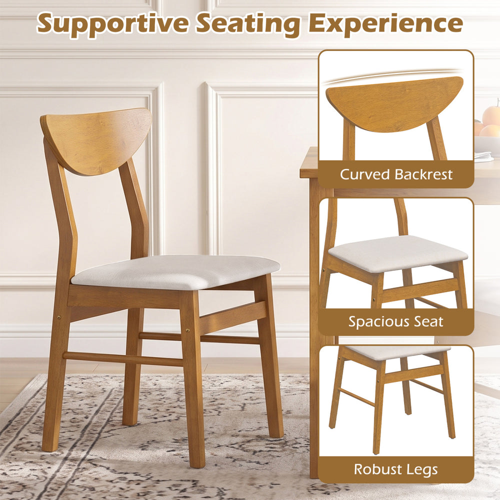 Upholstered dining chair with a curved backrest, rubber wood frame, and soft cushion for cozy seating in various indoor spaces.