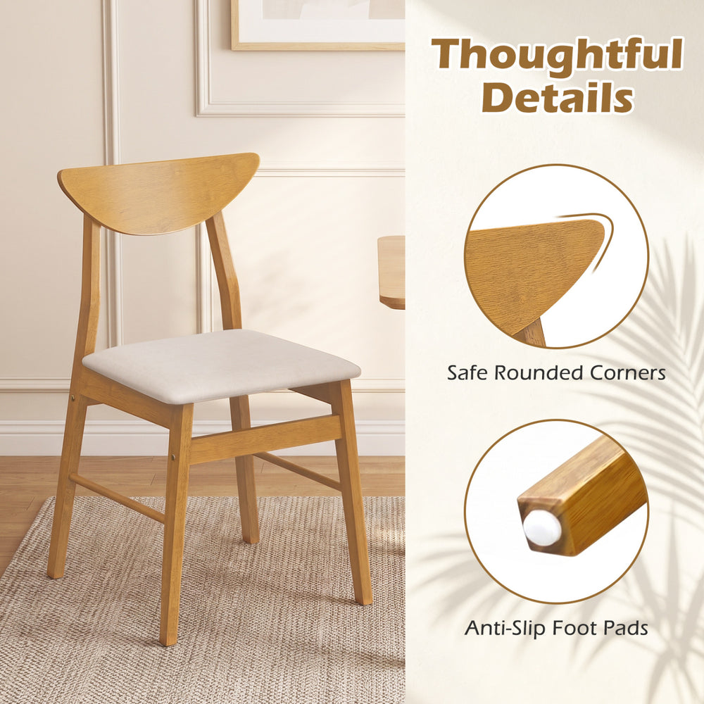 Upholstered dining chair with curved backrest, rubber wood frame, and anti-slip foot pads for secure indoor seating.