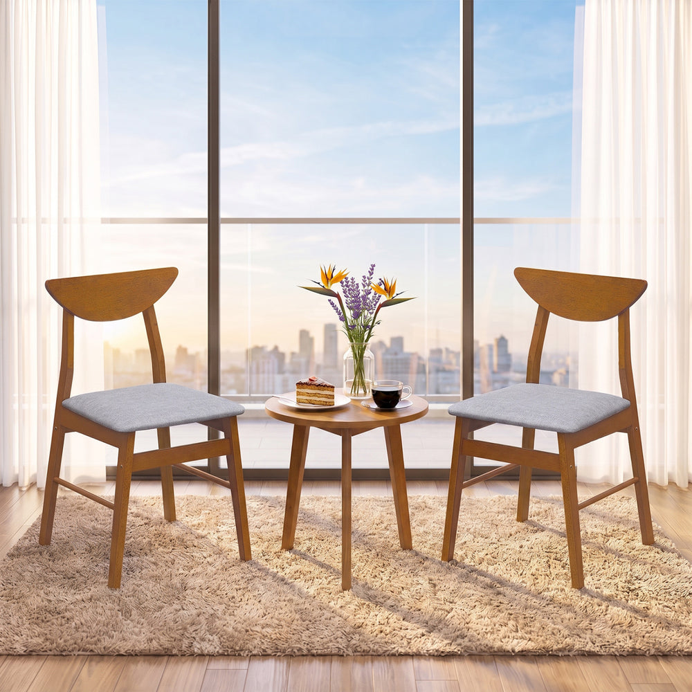 Set of 2 Upholstered Dining Chairs with Curved Backrest and Rubber Wood Frame-Walnut - Gallery View 1 of 8
