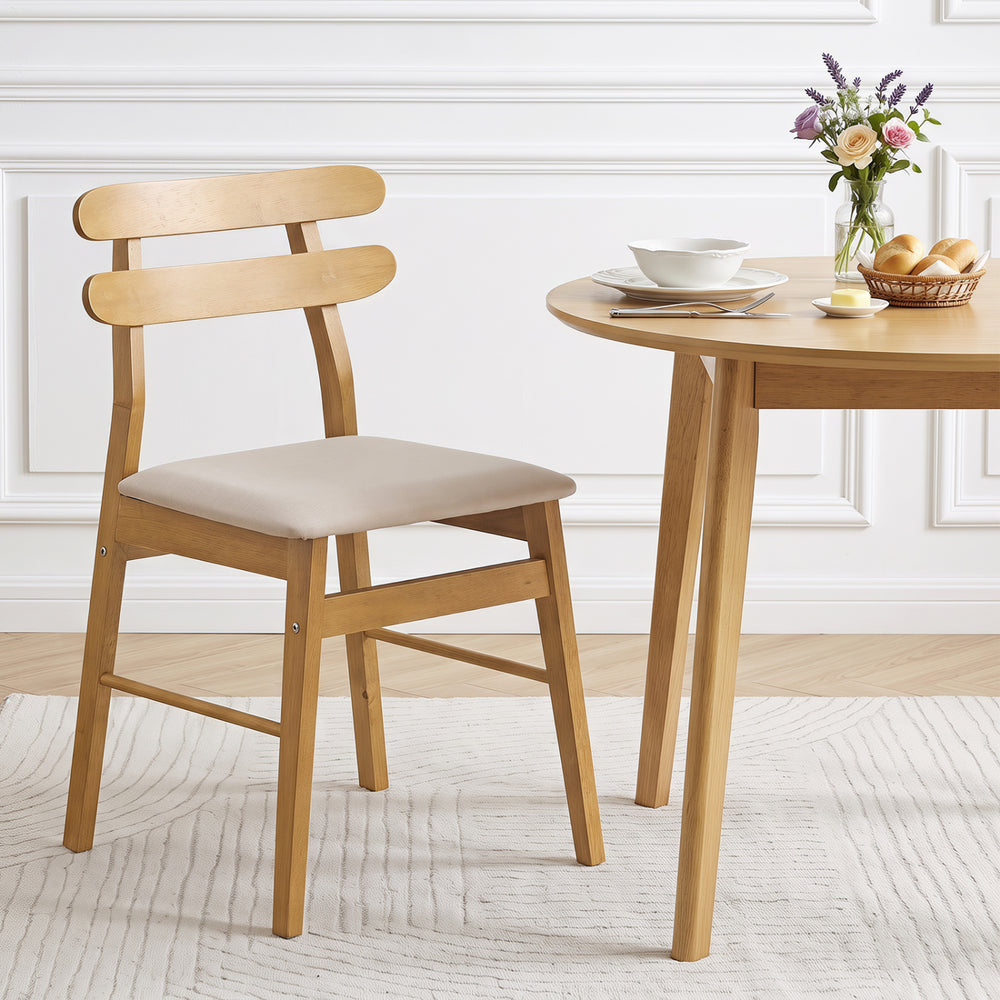 Set of 2 Upholstered Dining Chairs with Padded Seat and Solid Wood Legs-Natural - Gallery View 1 of 8
