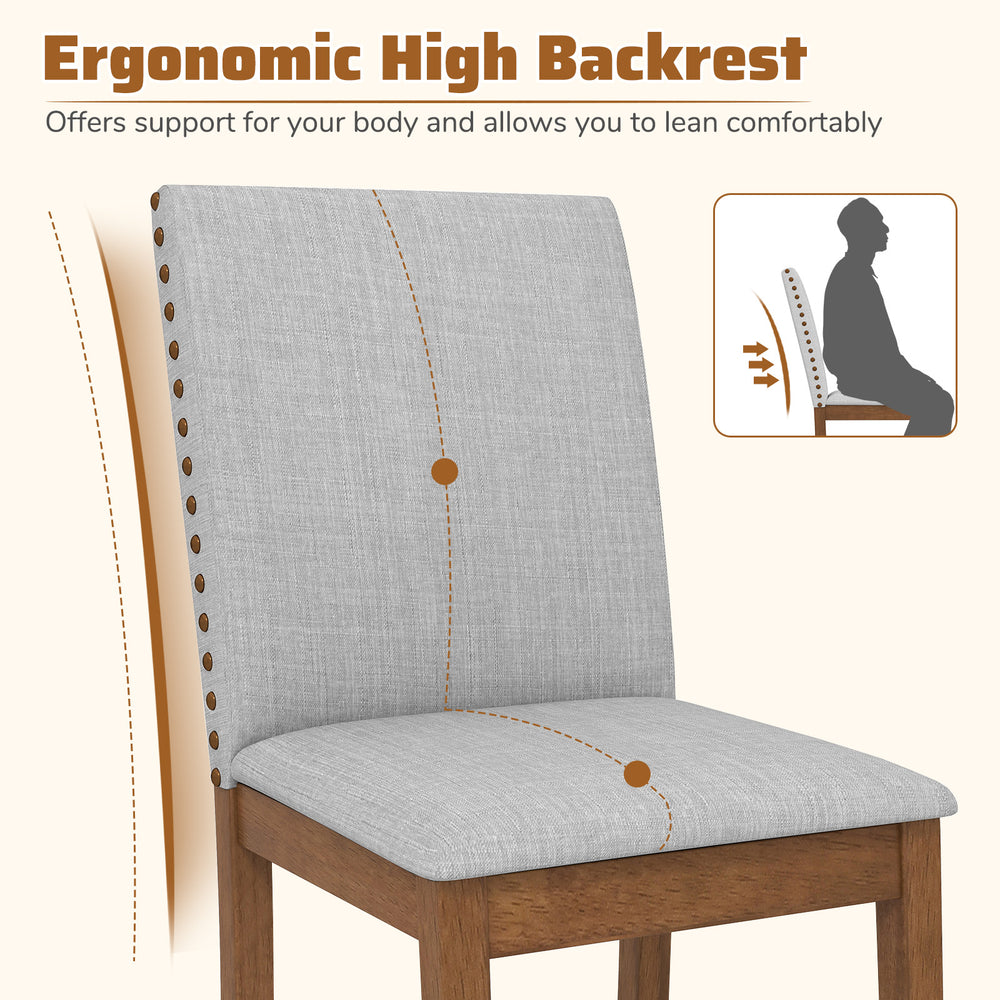 Ergonomic high backrest dining chair with padded seat and walnut frame, designed for comfort in living rooms.