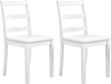 Set of 2 white wood dining chairs with solid rubber wood legs, featuring a ladder back and large seat for comfort.