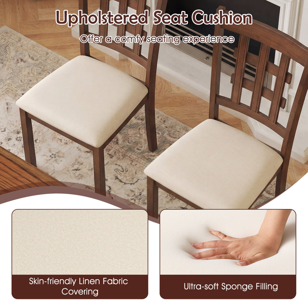 Set of 2 wood kitchen chairs with faux leather upholstered seats, featuring skin-friendly linen fabric and ultra-soft.