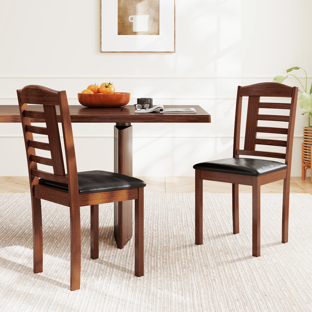 Set of 2 Wood Kitchen Chairs with Faux Leather Upholstered Seat-Black - Gallery View 1 of 9