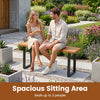 Spacious 47.5" acacia wood patio bench with U-shaped metal legs, comfortably seating up to 2 people for outdoor use.