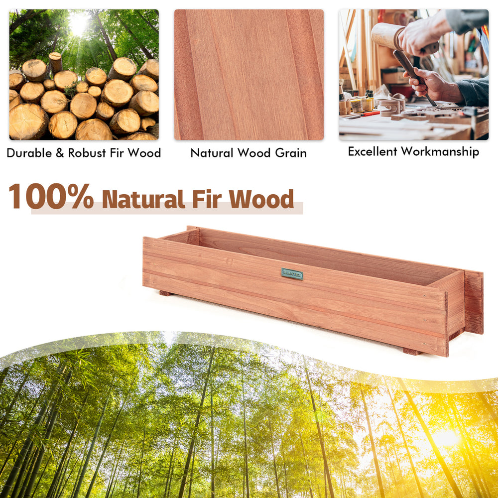 Set of 2 brown wooden decorative raised garden beds made of 100% natural fir wood, perfect for indoor and outdoor use.