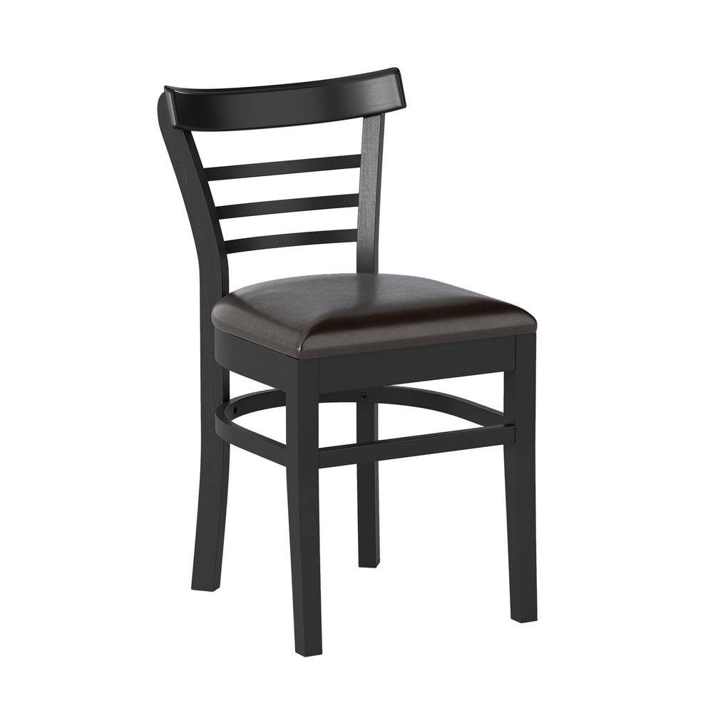 Black wooden dining chair with rubber wood legs, PU leather seat, ideal for restaurants and cafes, offering comfort and.