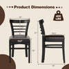 Dimensions of a black wooden dining chair with rubber wood legs, supporting up to 400 lbs, ideal for restaurants and.