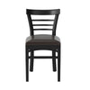 Black wooden dining chair with rubber wood legs, PU leather seat, and curved backrest, perfect for restaurants and.