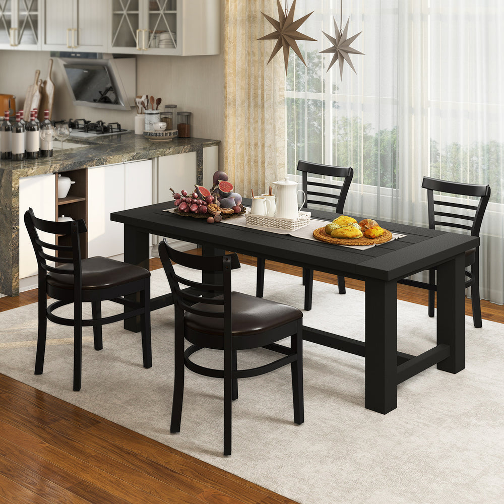 Set of 2 black wooden dining chairs with rubber wood legs, featuring PU leather seats for restaurants and cafes.