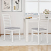 Set of 2 white wooden dining chairs with rubber wood legs and padded seats, perfect for dining rooms or cafes.