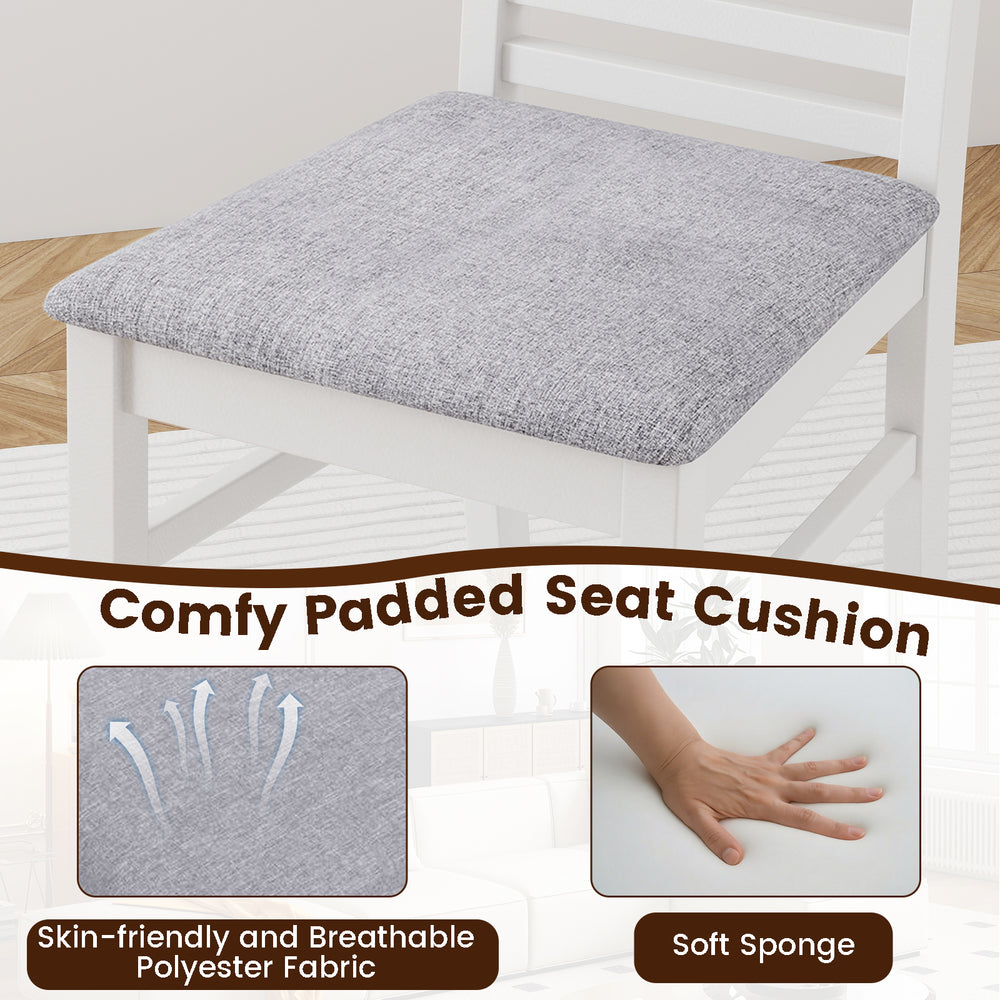 Comfy padded seat cushion in gray polyester fabric for wooden dining chairs, providing soft support and breathability.