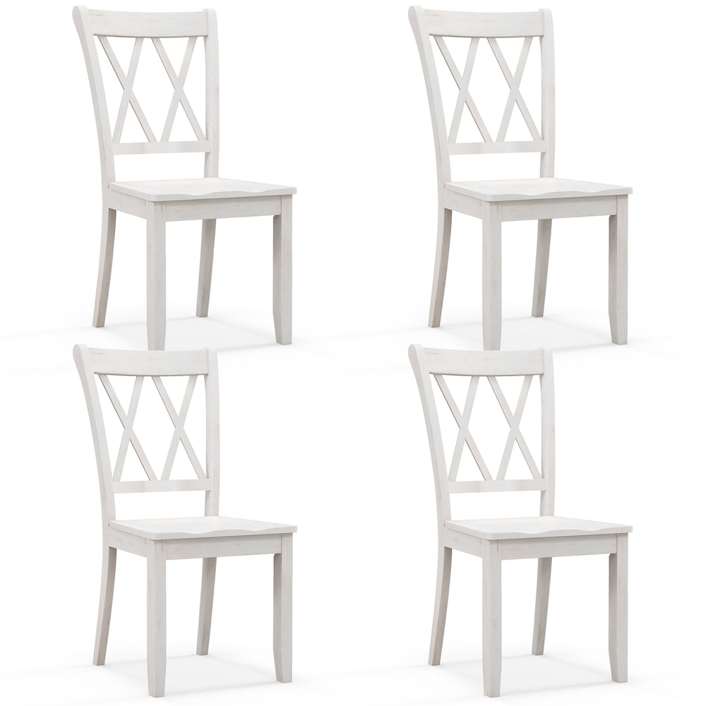 Set of 4 white wooden dining chairs with a high backrest and double X-shaped design, perfect for farmhouse style.