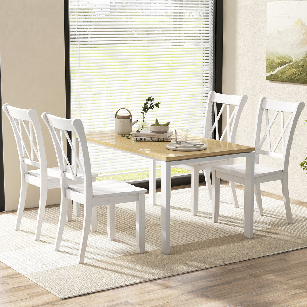Set of 2 Wooden Dining Chairs Mid Century Farmhouse Retro Kitchen Chairs-White - Gallery View 1 of 11