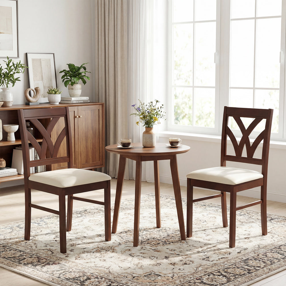 Set of 2 Wooden Dining Chairs Upholstered with Hollowed Backrest and Soft Padded Seat-Brown - Gallery View 1 of 9