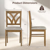 Side view of a wooden dining chair with hollowed backrest, oak finish, dimensions 35" height, 17" width, suitable for.