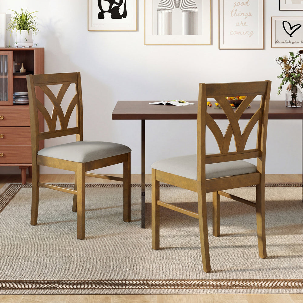 Set of 2 Wooden Dining Chairs Upholstered with Hollowed Backrest and Soft Padded Seat-Oak - Gallery View 1 of 9