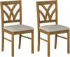 Set of 2 oak wooden dining chairs with hollowed backrest and soft padded seat, perfect for kitchen or dining room use.