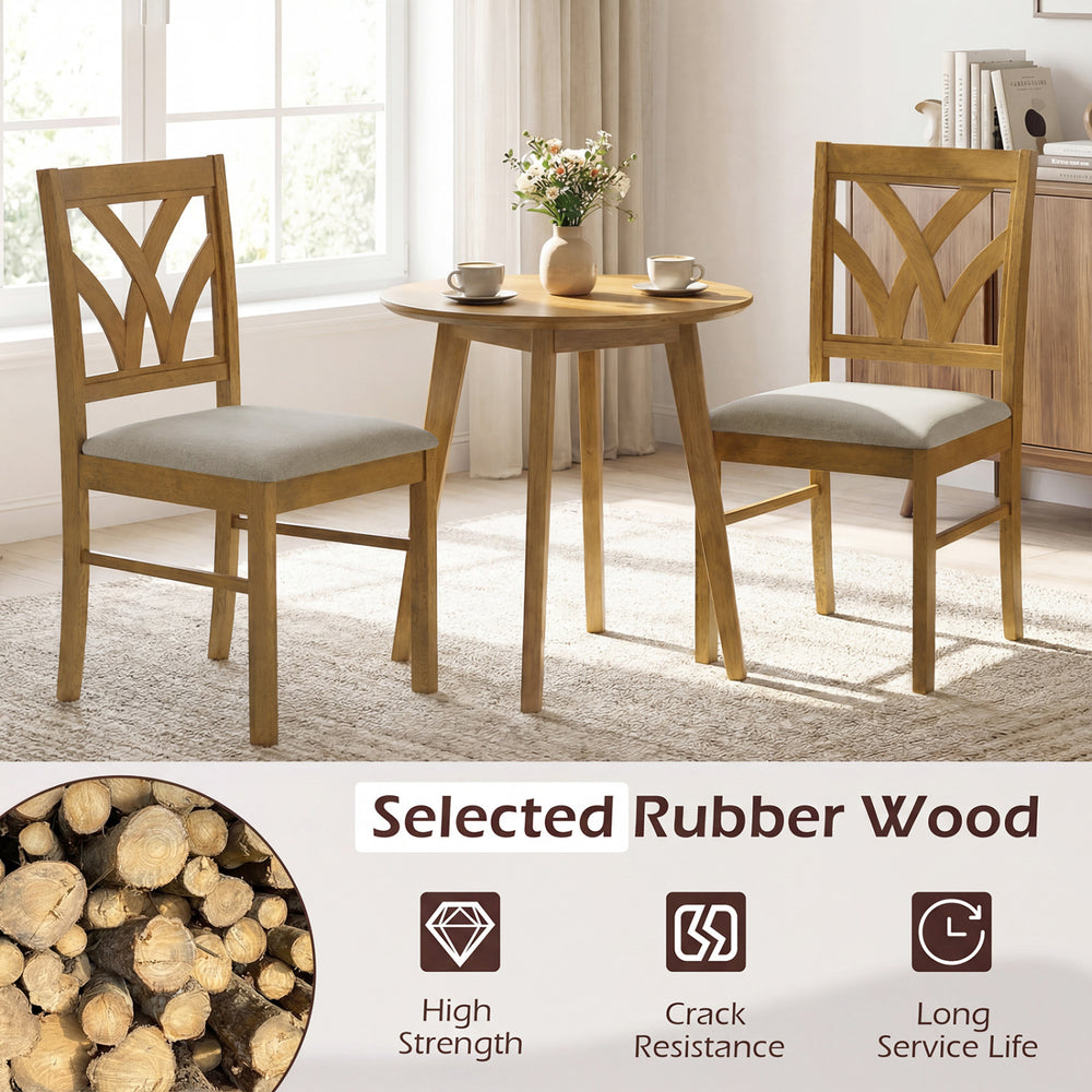 Close-up of the oak dining chair's hollowed backrest and soft padded seat, showcasing its elegant design and comfort.