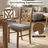 Wooden dining chair with hollowed backrest and soft padded seat in oak, perfect for kitchen or dining room use.