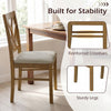 Wooden dining chair with upholstered padded seat and hollowed backrest, featuring reinforced crossbars for stability.