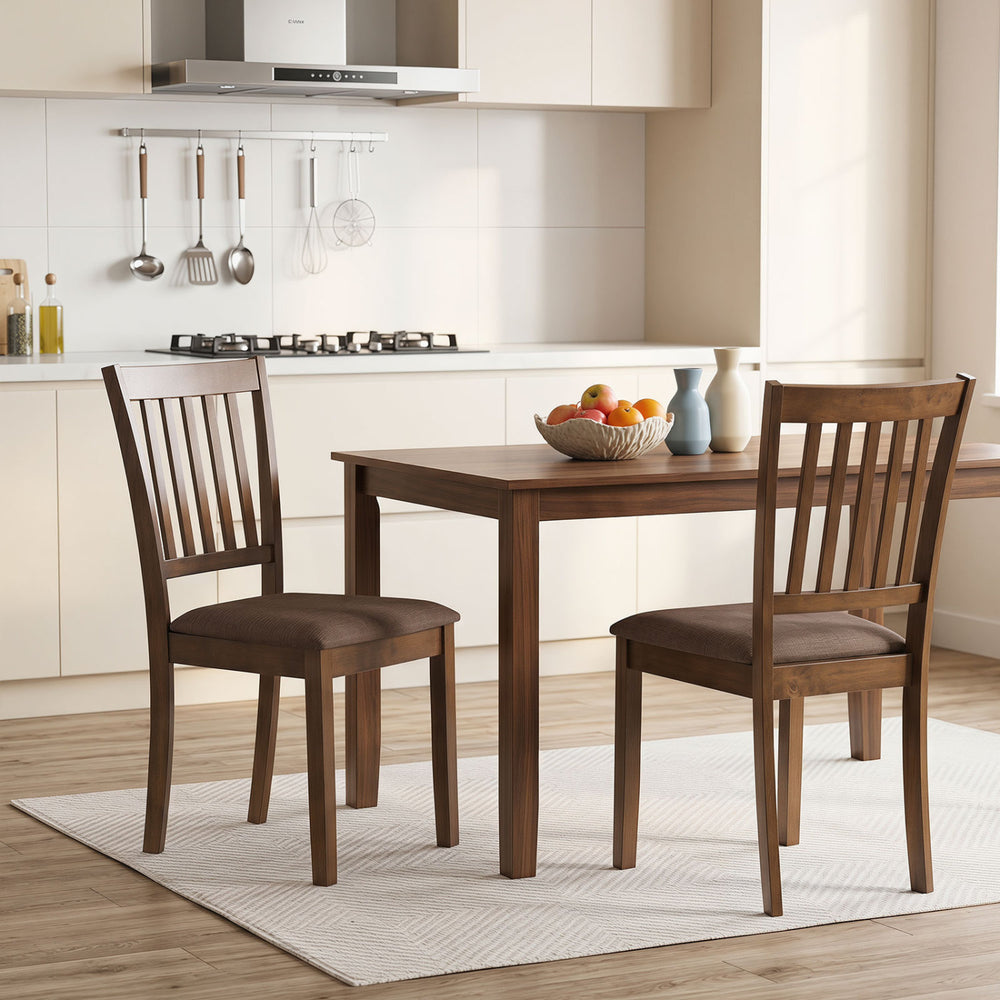 Set of 2 Wooden Dining Chairs Upholstered Kitchen Chairs with Rubber Wood Frame-Brown - Gallery View 1 of 7