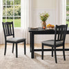 Set of 2 black wooden dining chairs with hollow back and soft-padded cushion, perfect for farmhouse-style dining.