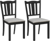 Set of 2 black wooden dining chairs with soft-padded cushions and ergonomic hollow backs for comfortable seating.