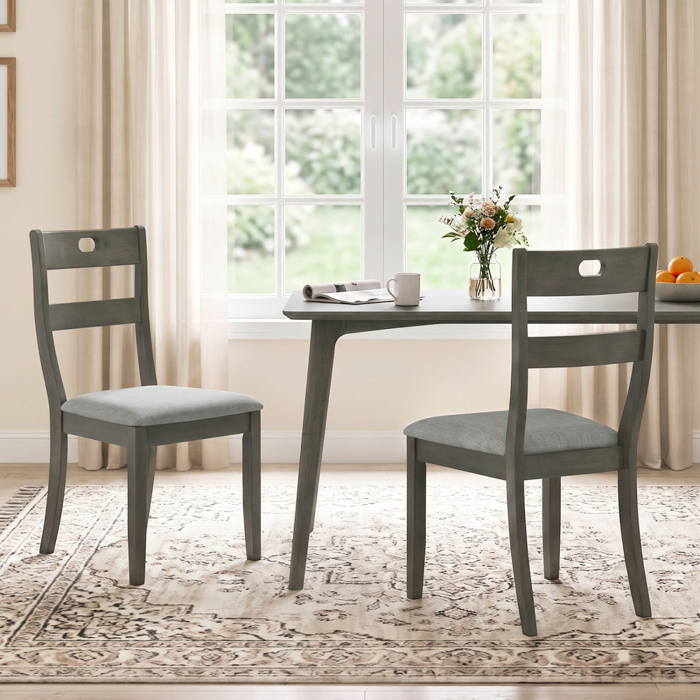 Set of 2 Wooden Dining Chairs with Padded Seats and Rubber Wood Frame-Gray - Gallery View 1 of 7