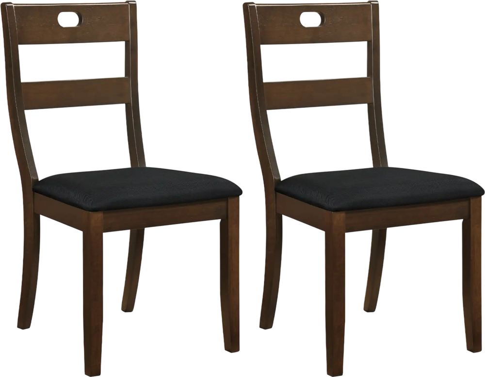 Set of 2 walnut wooden dining chairs with padded seats and ergonomic backrests for comfortable dining experiences.
