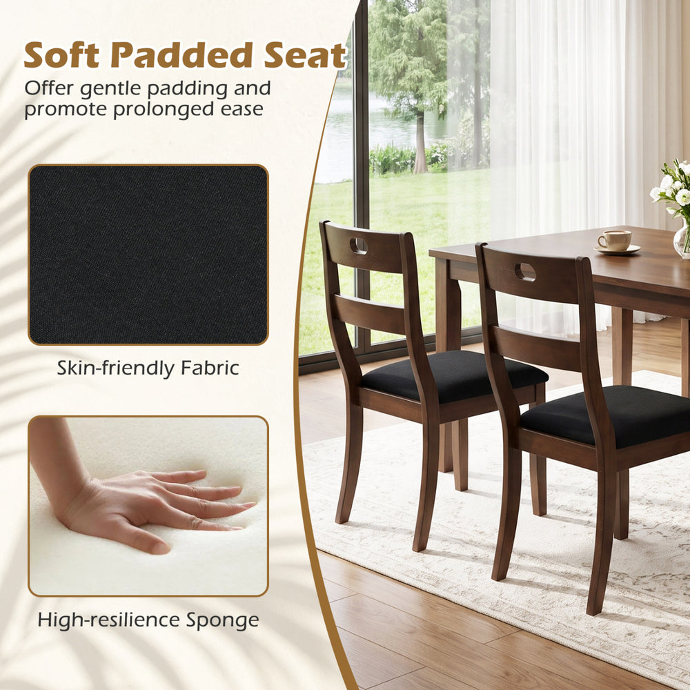 Set of 2 wooden dining chairs with padded seats, rubber wood frame, and ergonomic backrest for comfortable dining.