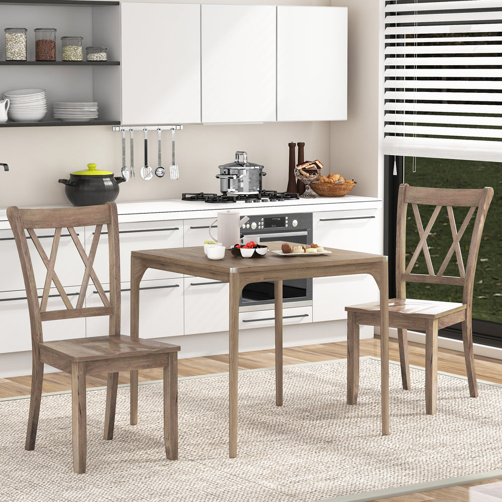 Set of 2 Wooden Dining Chairs Mid Century Farmhouse Retro Kitchen Chairs-Brown - Gallery View 1 of 9