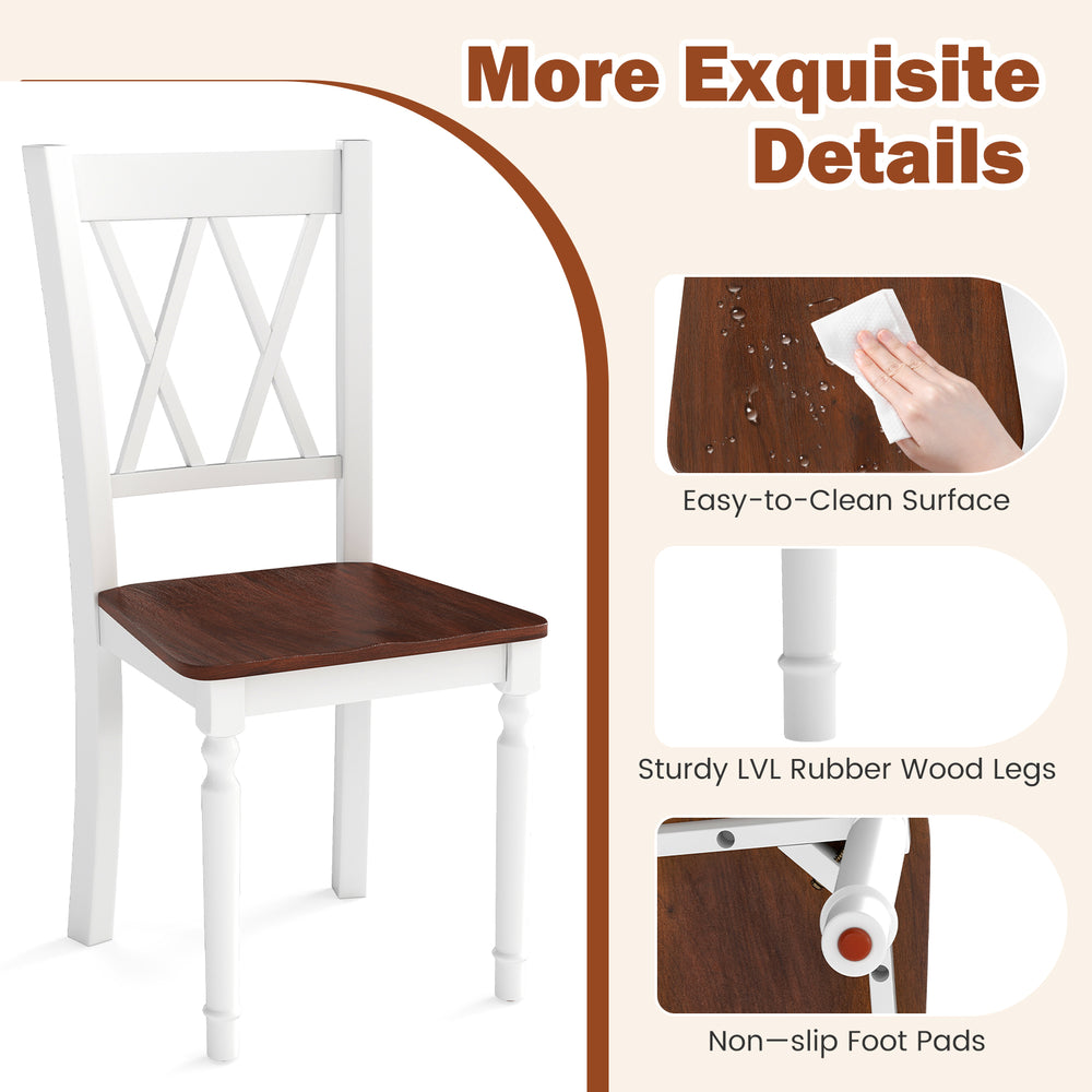 Wooden farmhouse kitchen chair with rubber wood seat, cross backrest, and easy-to-clean surface for home or cafe use.