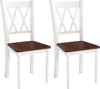 Set of 2 farmhouse kitchen chairs with rubber wood seats, featuring a white frame and cross backrest for elegant decor.