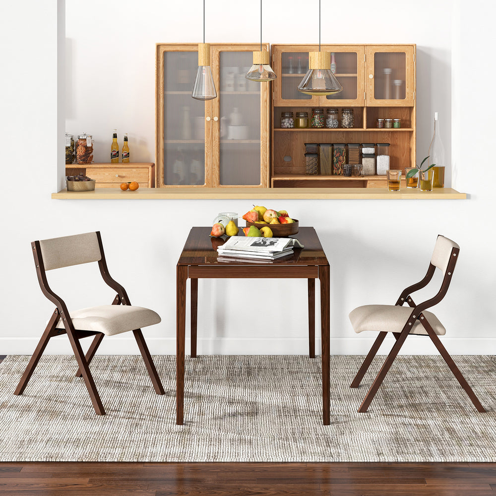 Set of 2 Wooden Folding Dining Chair with Linen Fabric Padded Seat and Backrest-Coffee - Gallery View 1 of 9