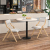 Set of 2 wooden folding dining chairs with linen fabric padded seats, perfect for compact spaces in cafes or living.