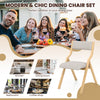 Wooden folding dining chair with padded linen seat, perfect for compact spaces in kitchens or cafes.