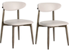 Single beige upholstered dining chair with curved backrest and rubber wood frame, ideal for cozy dining spaces.